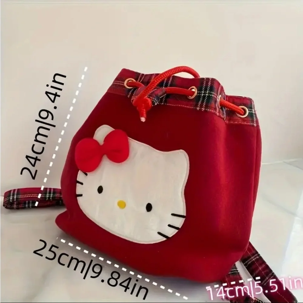 🆕 Hello Kitty Vintage Red Backpack, Lightweight Casual Drawstring Design Bag